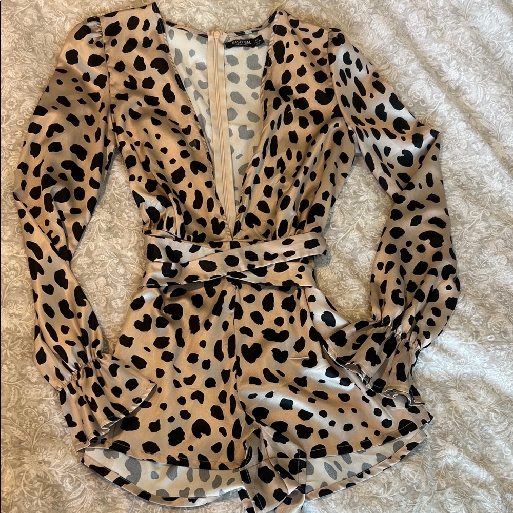 Nasty Gal Animal Print Satin Romper